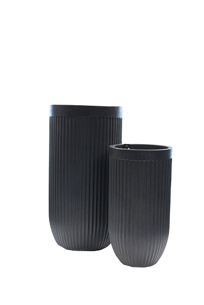Fluted Tall Planter 2 Piece Set - Lead - Decorative Planters